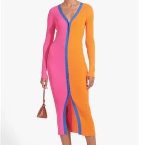 Staud Shoko Knit Dress, Tangerine/ Pink. Size M